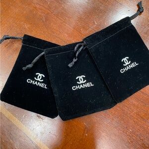 Lot of 3 Chanel Black Faux Suede Drawstring Pouch Jewelry dust Bags